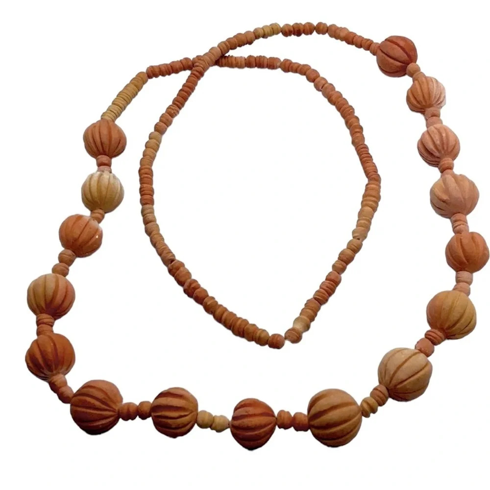 Vintage Terra Cotta Clay Pumpkin Bead Beaded Necklace from Mexico